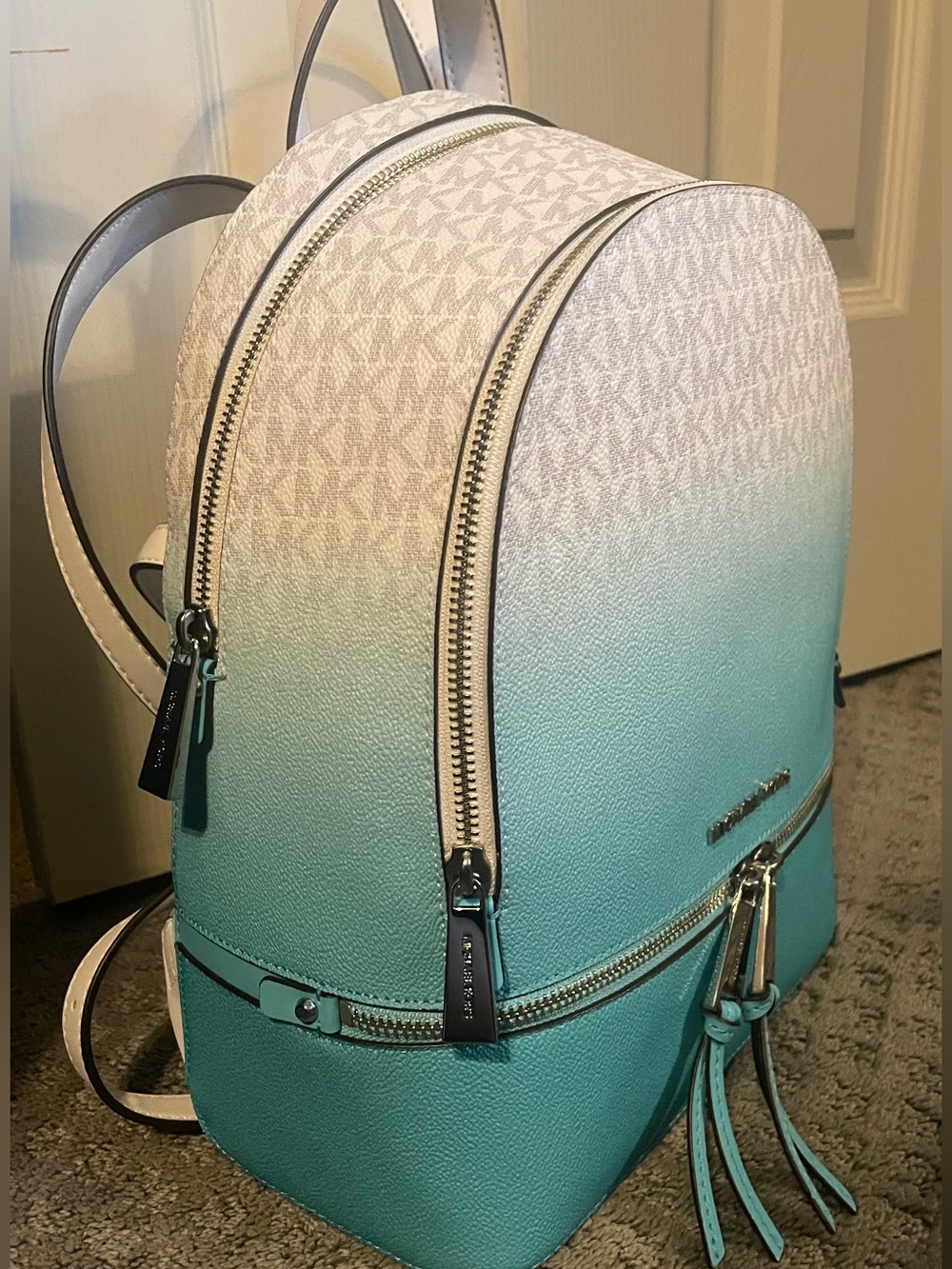NWT Michael Kors Ocean Blue Ombre Medium Backpack Purse - Picture 3 of 14